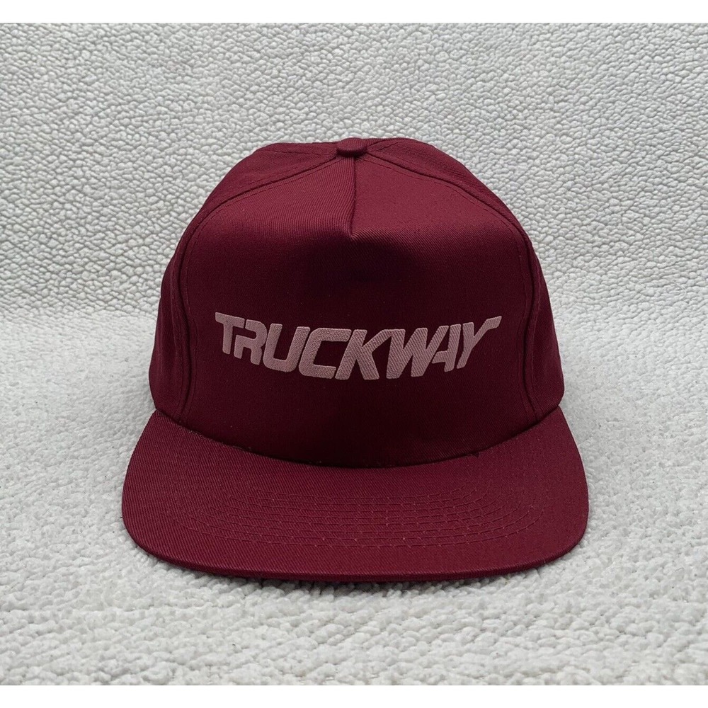 VTG Truckway Blockhead Snapback Hat Mens OSFM Red Maroon Transportation Trucking